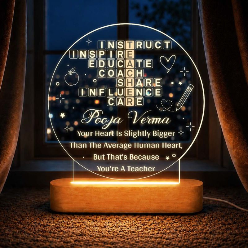Personalised Teacher Acrylic LED Night Lamp with Wooden Base Teachers Day Gift for Class Teacher Inspirational Gift for Teachers Birthday Gift for Teacher